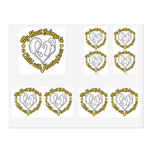 My Heart Belongs to a Child with Hearing Loss Sticker Set | Cochlear Implant Awareness Decal | 6 & 13 Piece Vinyl Sticker Sheets