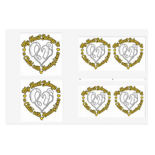 My Heart Belongs to a Child with Hearing Loss Sticker Set | Cochlear Implant Awareness Decal | 6 & 13 Piece Vinyl Sticker Sheets