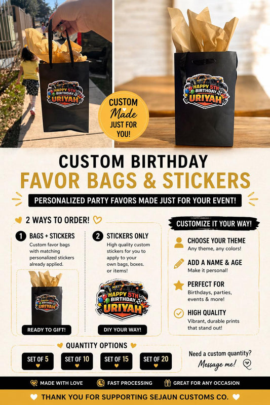 Custom Birthday Favor Bags or Stickers Only | Personalized Party Bags | Kids Party Favors | Custom Name & Theme Stickers