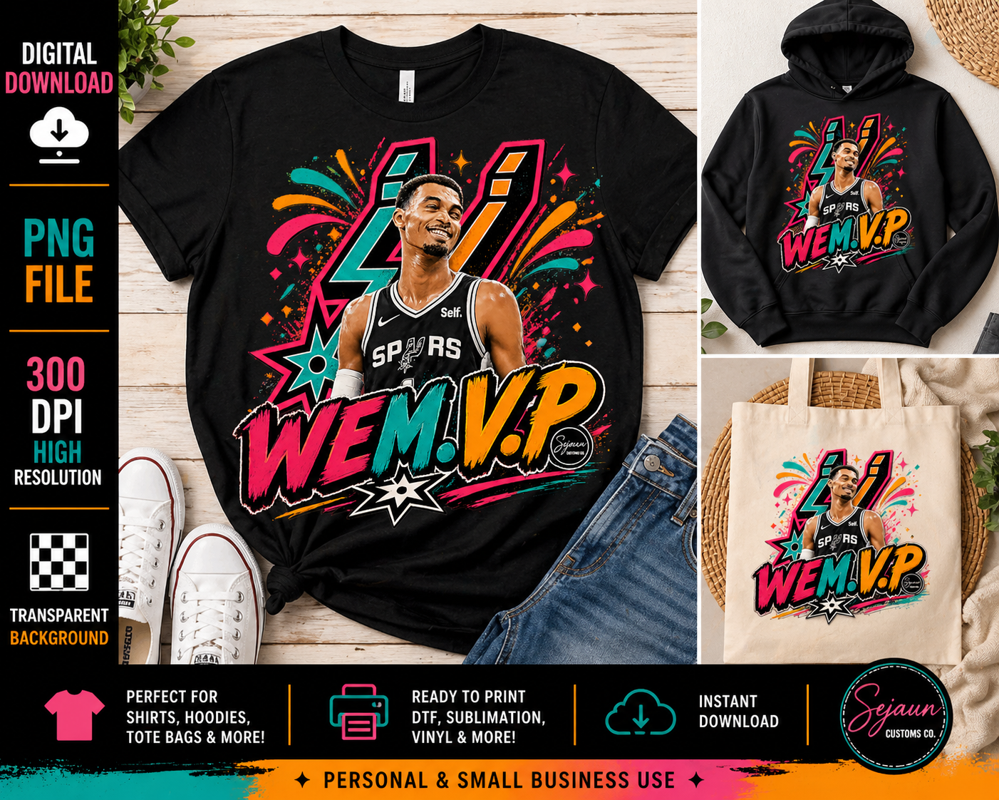 WEM.V.P. Basketball Inspired PNG File | Fiesta Color Digital Design | 210 Shirt Graphic Download