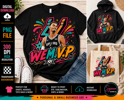 WEM.V.P. Basketball Inspired PNG File | Fiesta Color Digital Design | 210 Shirt Graphic Download